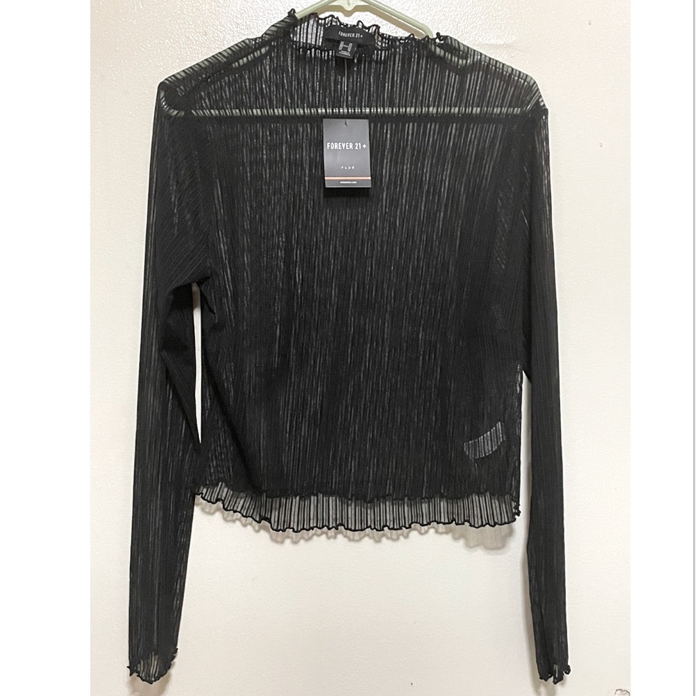 Forever21 Women’s Long Sleeve Knit Top Mesh Sz 0X Black